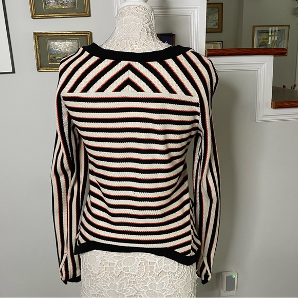 VERONICA BEARD Black Red White Striped Sweater Sz 4 - Picture 4 of 6